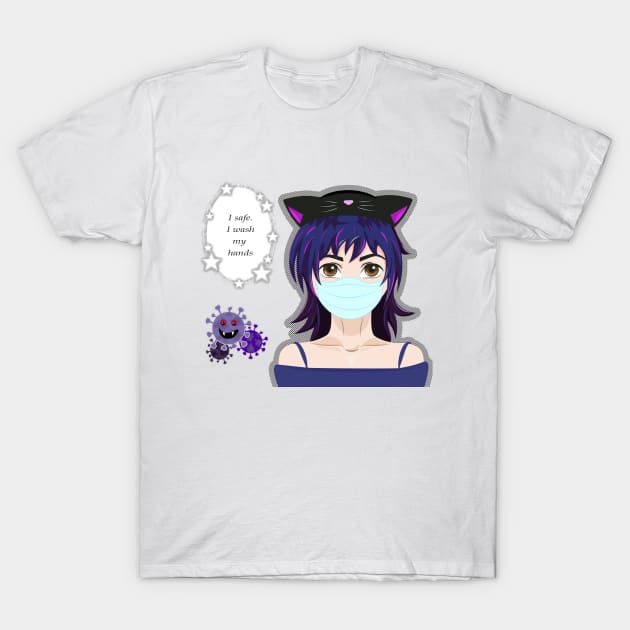 Kawaii girl and virus. Manga style. Wash your hands T-Shirt by AliensRich